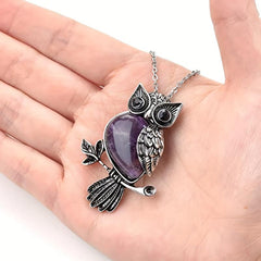 Owl Necklace Healing Crystal Stones Pendant Necklaces For Women Men