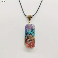 5pcs 7 Chakra Crystal Necklace Good Luck Energy Protection Stone Pendant