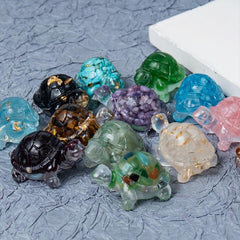 2pcs 1.97 Natural Crystal Gravel Epoxy Small Turtle Tabletop Ornaments