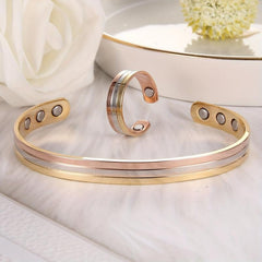 2pcs Set Copper Magnetic Bracelet & Lymphatic Drainage Ring for Women