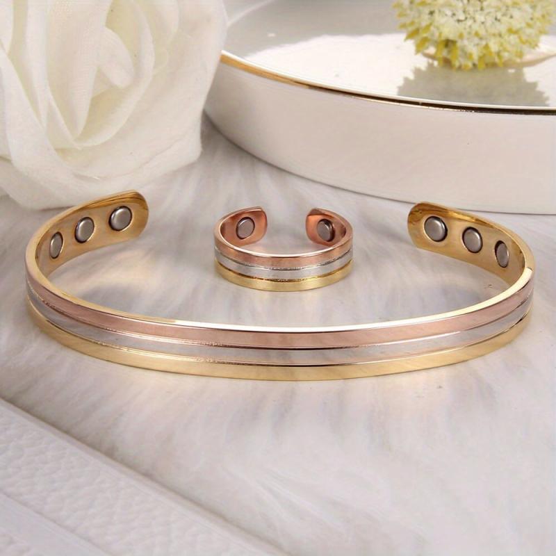 2pcs Set Copper Magnetic Bracelet & Lymphatic Drainage Ring for Women