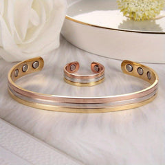 2pcs Set Copper Magnetic Bracelet & Lymphatic Drainage Ring for Women