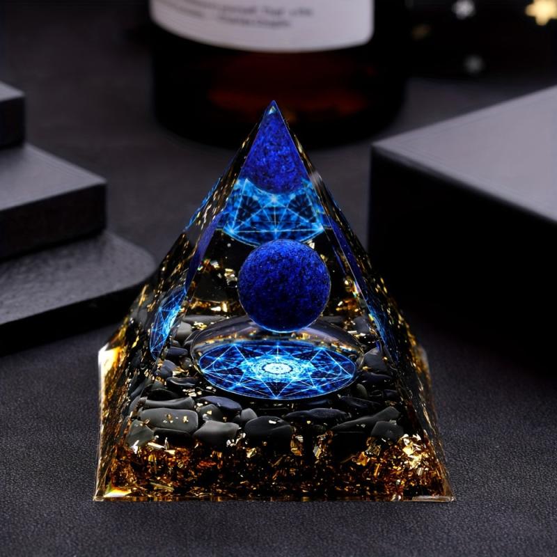 Natural Stone Pyramid Inlaid With Lapis Lazuli Ball Decoration