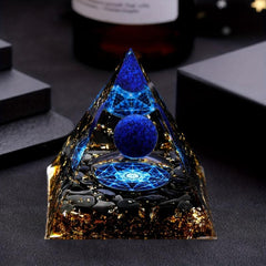 Natural Stone Pyramid Inlaid With Lapis Lazuli Ball Decoration