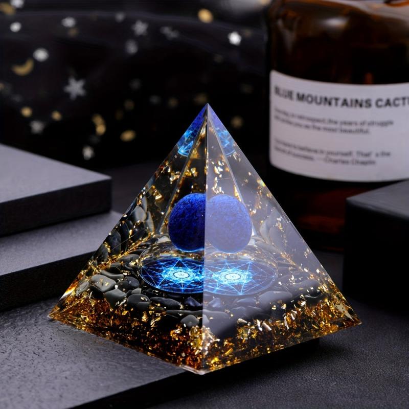 Natural Stone Pyramid Inlaid With Lapis Lazuli Ball Decoration