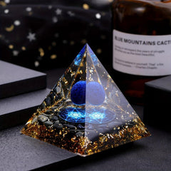 Natural Stone Pyramid Inlaid With Lapis Lazuli Ball Decoration