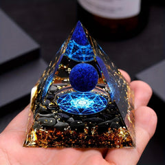 Natural Stone Pyramid Inlaid With Lapis Lazuli Ball Decoration
