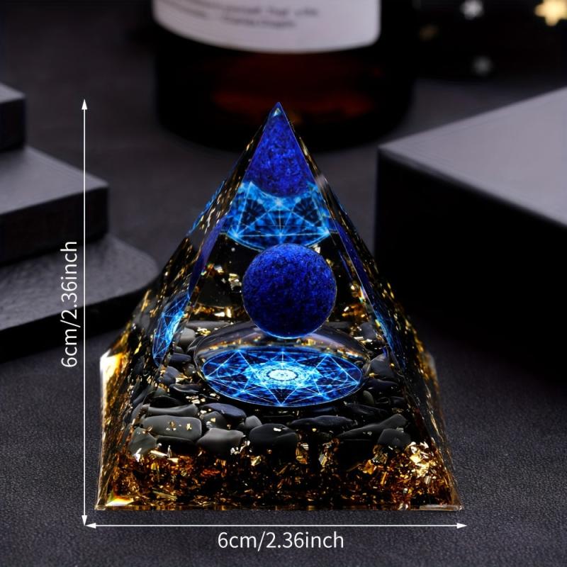 Natural Stone Pyramid Inlaid With Lapis Lazuli Ball Decoration