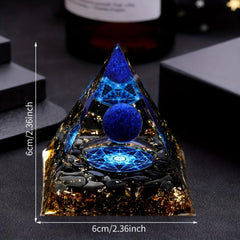 Natural Stone Pyramid Inlaid With Lapis Lazuli Ball Decoration