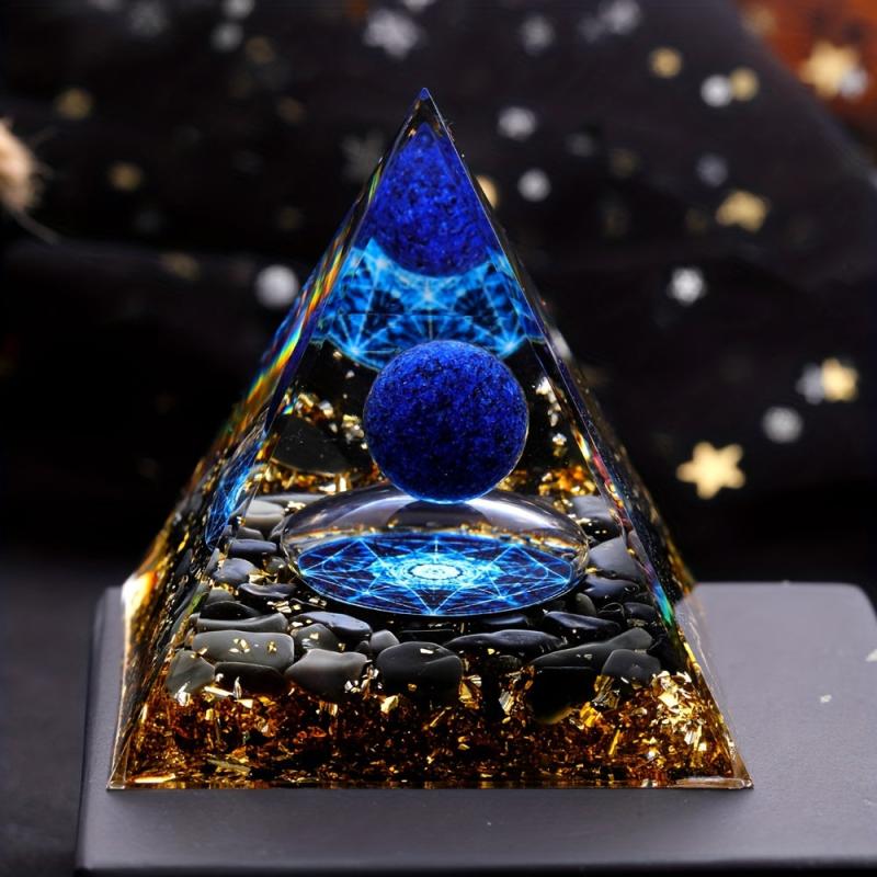Natural Stone Pyramid Inlaid With Lapis Lazuli Ball Decoration