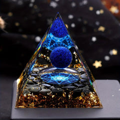Natural Stone Pyramid Inlaid With Lapis Lazuli Ball Decoration
