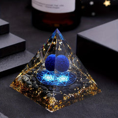 Natural Stone Pyramid Inlaid With Lapis Lazuli Ball Decoration