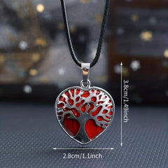 Natural Stone Crystal Agate Heart Pendant Necklace with Life Tree Charm