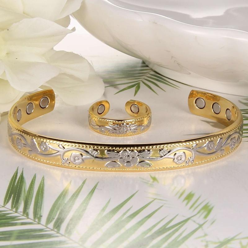 Vintage Flower Copper Magnetic Bracelet for Women - Mother's Day Gift