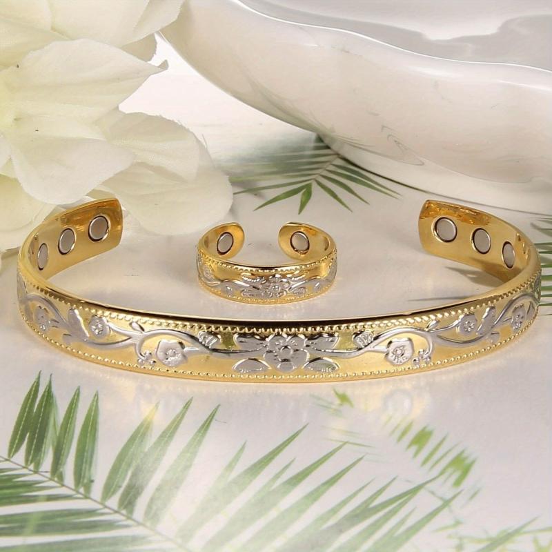 Vintage Flower Copper Magnetic Bracelet for Women - Mother's Day Gift