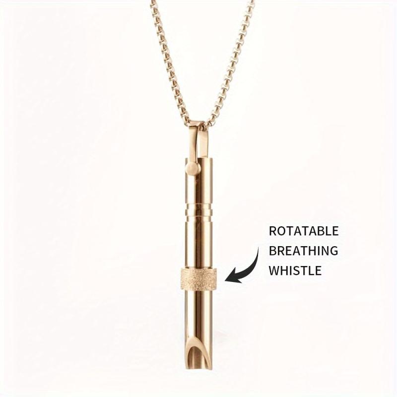 Stainless Steel Yoga Breathing Necklace Whistle - Unisex Design