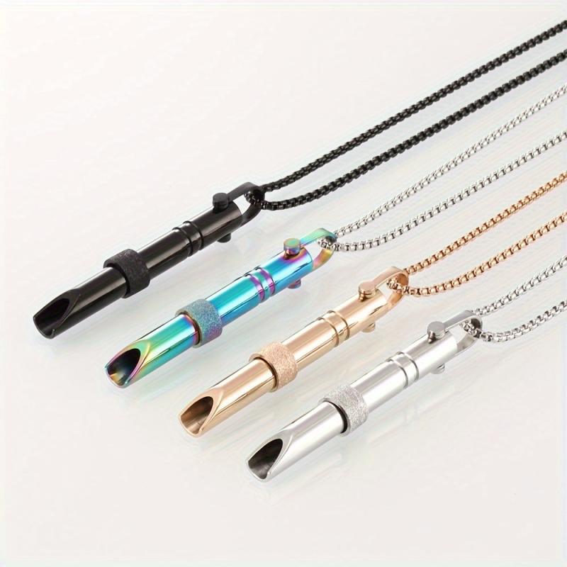 Stainless Steel Yoga Breathing Necklace Whistle - Unisex Design