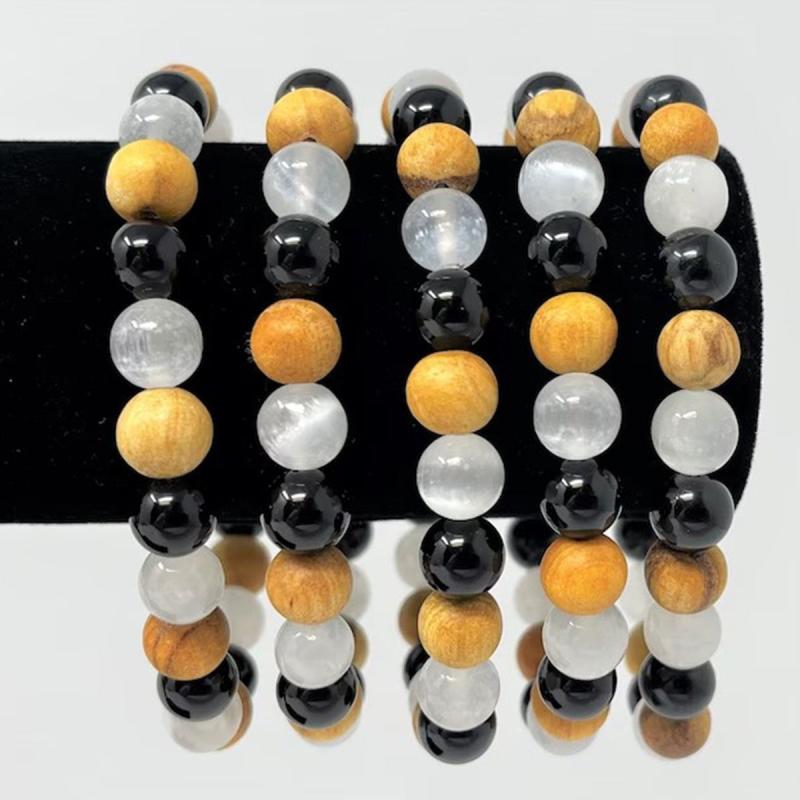 Body Purification Bracelet Selenite Tourmaline Palo Santo Crystal