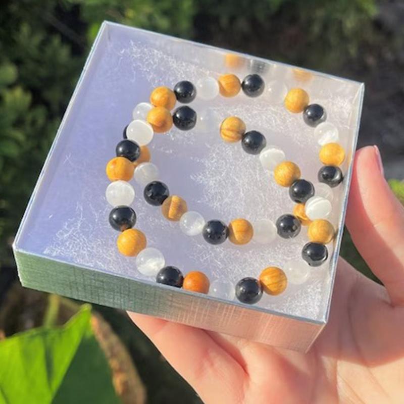 Body Purification Bracelet Selenite Tourmaline Palo Santo Crystal