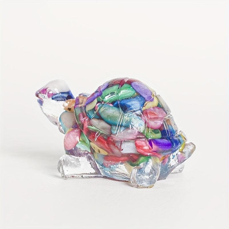 Natural Crystal Crushed Stone Epoxy Turtle Ornament for Good Luck Balance Chakra