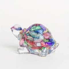 Natural Crystal Crushed Stone Epoxy Turtle Ornament for Good Luck Balance Chakra