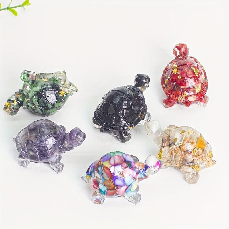 Natural Crystal Crushed Stone Epoxy Turtle Ornament for Good Luck Balance Chakra