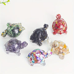 Natural Crystal Crushed Stone Epoxy Turtle Ornament for Good Luck Balance Chakra