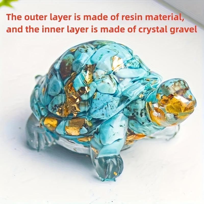 Natural Crystal Crushed Stone Epoxy Turtle Ornament for Good Luck Balance Chakra