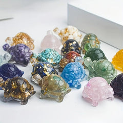 Natural Crystal Crushed Stone Epoxy Turtle Ornament for Good Luck Balance Chakra