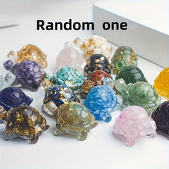 Natural Crystal Crushed Stone Epoxy Turtle Ornament for Good Luck Balance Chakra