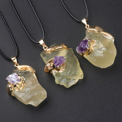 Crystal Raw Stone Pendant Wire Wrapped Necklace