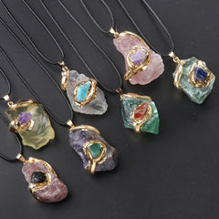 Crystal Raw Stone Pendant Wire Wrapped Necklace