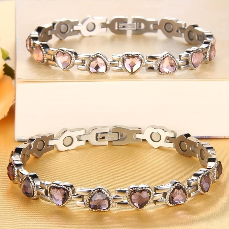 Titanium Steel Magnetic Bracelet with Crystals