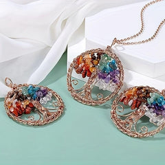 7 Chakra Healing Crystal Necklace Tree Of Life Pendant Reiki Stone Jewelry