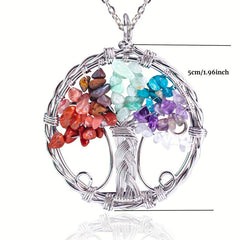 7 Chakra Healing Crystal Necklace Tree Of Life Pendant Reiki Stone Jewelry