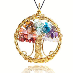 7 Chakra Healing Crystal Necklace Tree Of Life Pendant Reiki Stone Jewelry