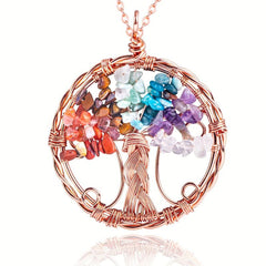 7 Chakra Healing Crystal Necklace Tree Of Life Pendant Reiki Stone Jewelry