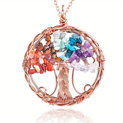 7 Chakra Healing Crystal Necklace Tree Of Life Pendant Reiki Stone Jewelry