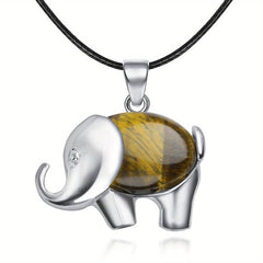 Elephant Charm Natural Gemstone Pendant Chakra Necklace Jewelry