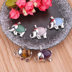 Elephant Charm Natural Gemstone Pendant Chakra Necklace Jewelry