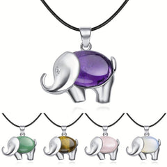 Elephant Charm Natural Gemstone Pendant Chakra Necklace Jewelry