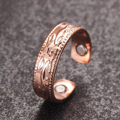 Pure Copper Magnetic Ring for Women Adjustable Flower Design