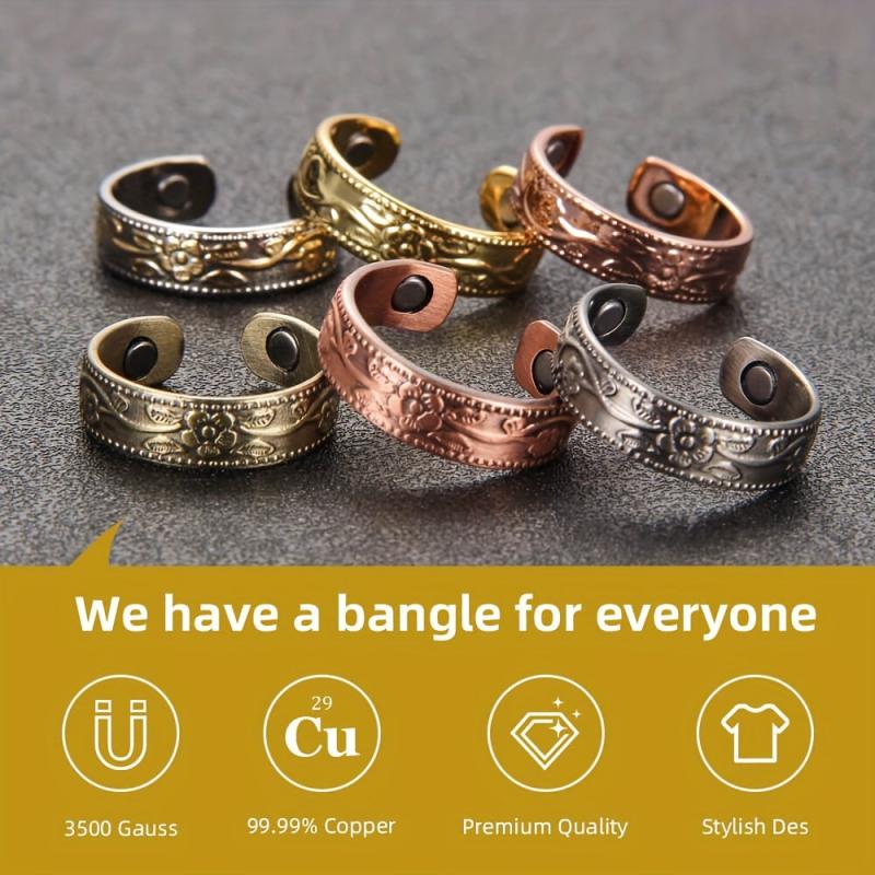 Pure Copper Magnetic Ring for Women Adjustable Flower Design