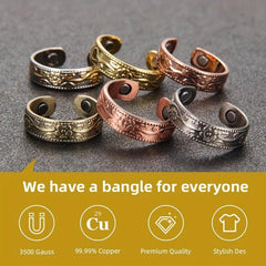 Pure Copper Magnetic Ring for Women Adjustable Flower Design