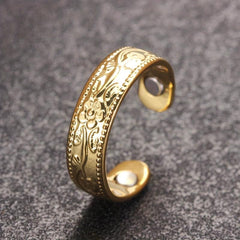 Pure Copper Magnetic Ring for Women Adjustable Flower Design