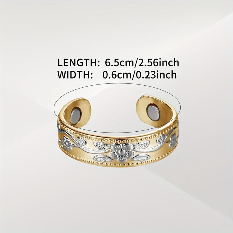 Pure Copper Magnetic Ring for Women Adjustable Flower Design