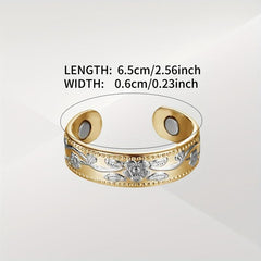 Pure Copper Magnetic Ring for Women Adjustable Flower Design