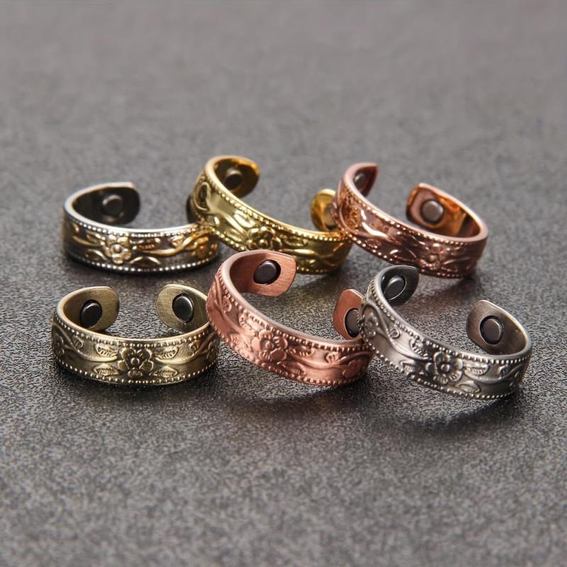 Pure Copper Magnetic Ring for Women Adjustable Flower Design