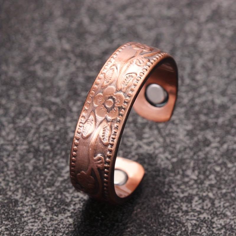 Pure Copper Magnetic Ring for Women Adjustable Flower Design