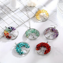 Tree Of Life Pendant Gemstone Chakra Healing Jewelry Set